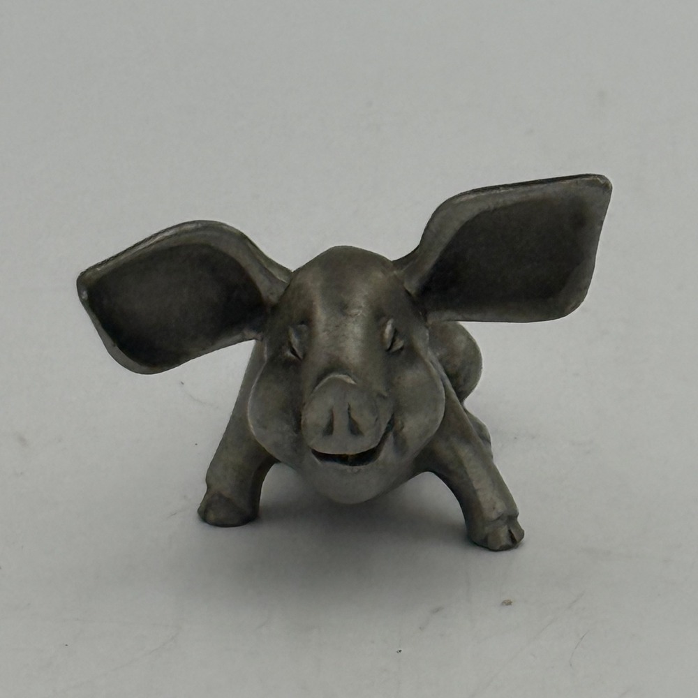 Hudson Fine Pewter Pig Figurine USA Smiling Piggy with Large Ears Miniature